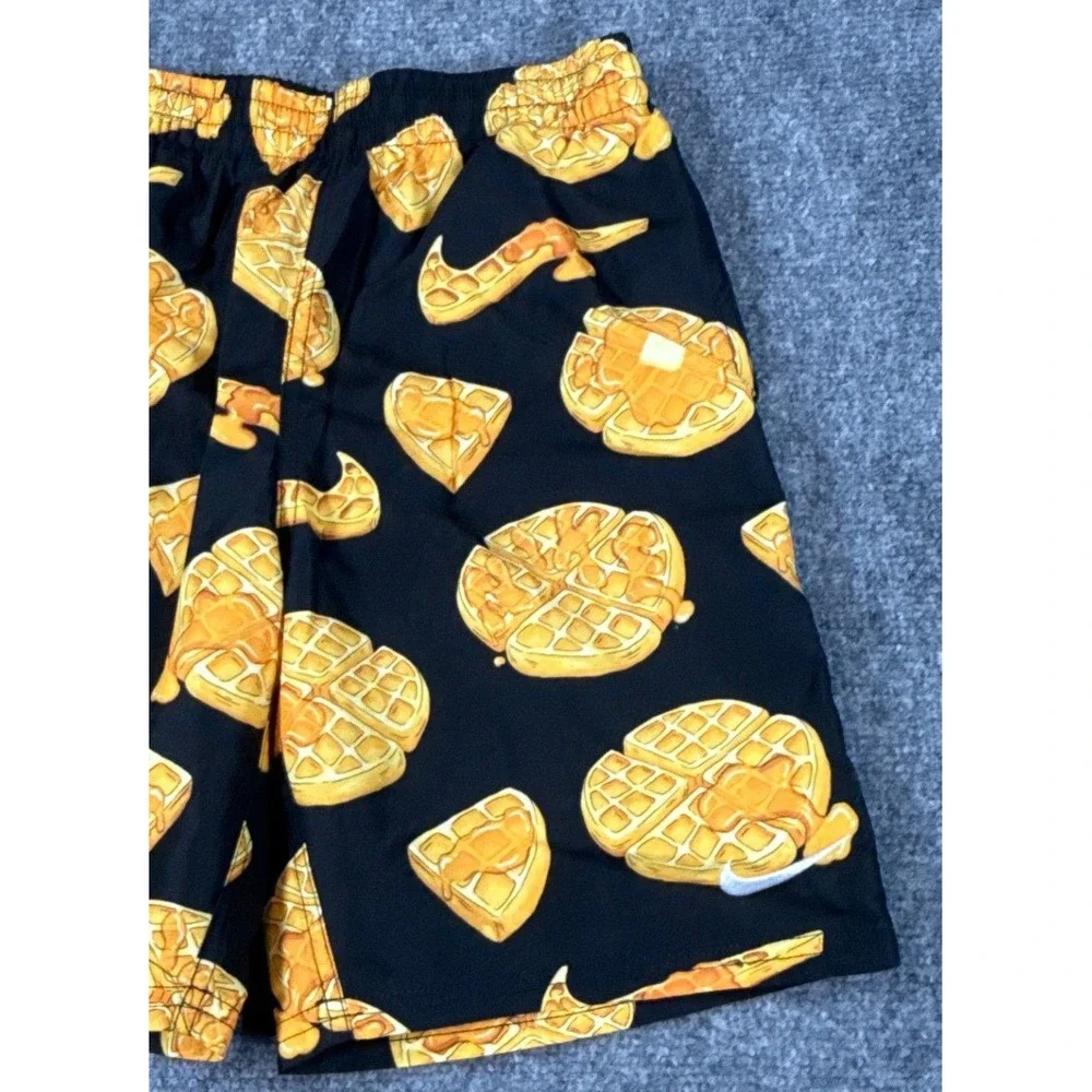 Nike Swim Boys Medium 5-6 Black Waffle Syrup Print Board Shorts Trunks NWT